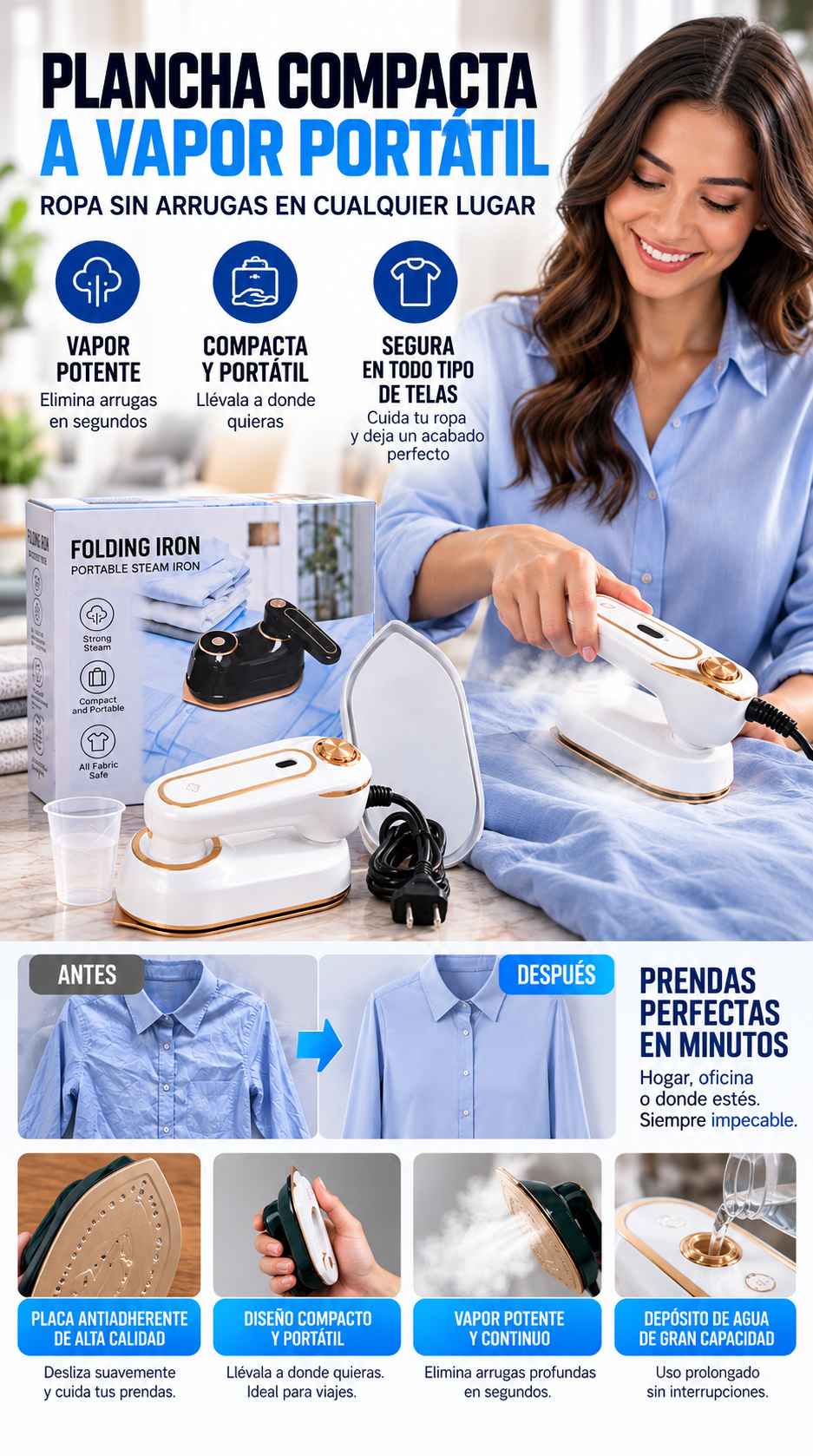 Mini Plancha Vapor Calentamiento Rapido