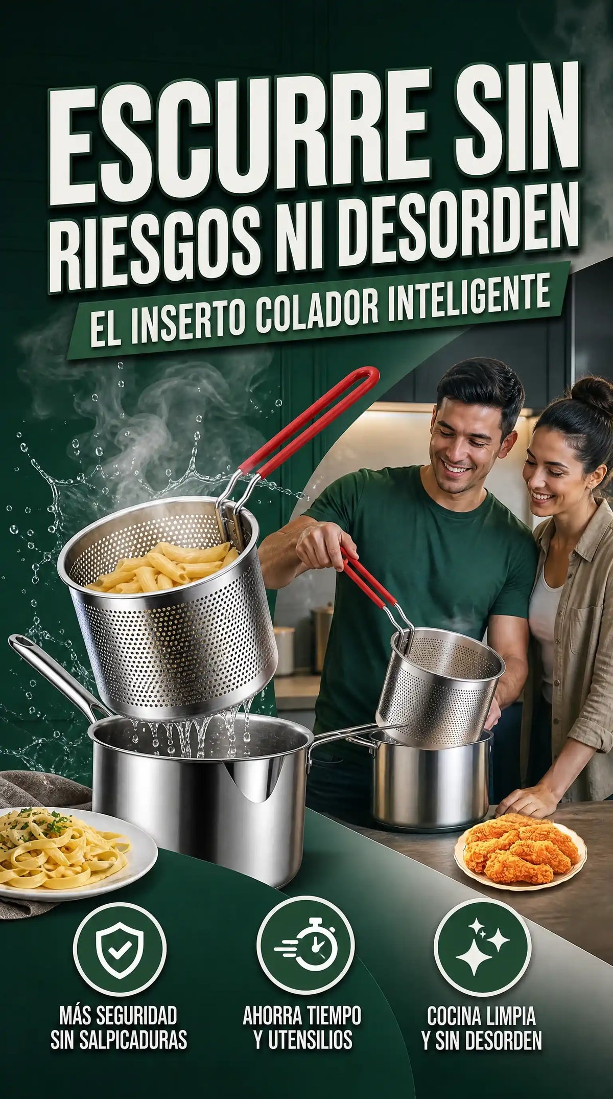 mini olla freidora con cesta coladora